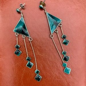 Sterling Silver Gemstone Turquoise Linked drop triangles